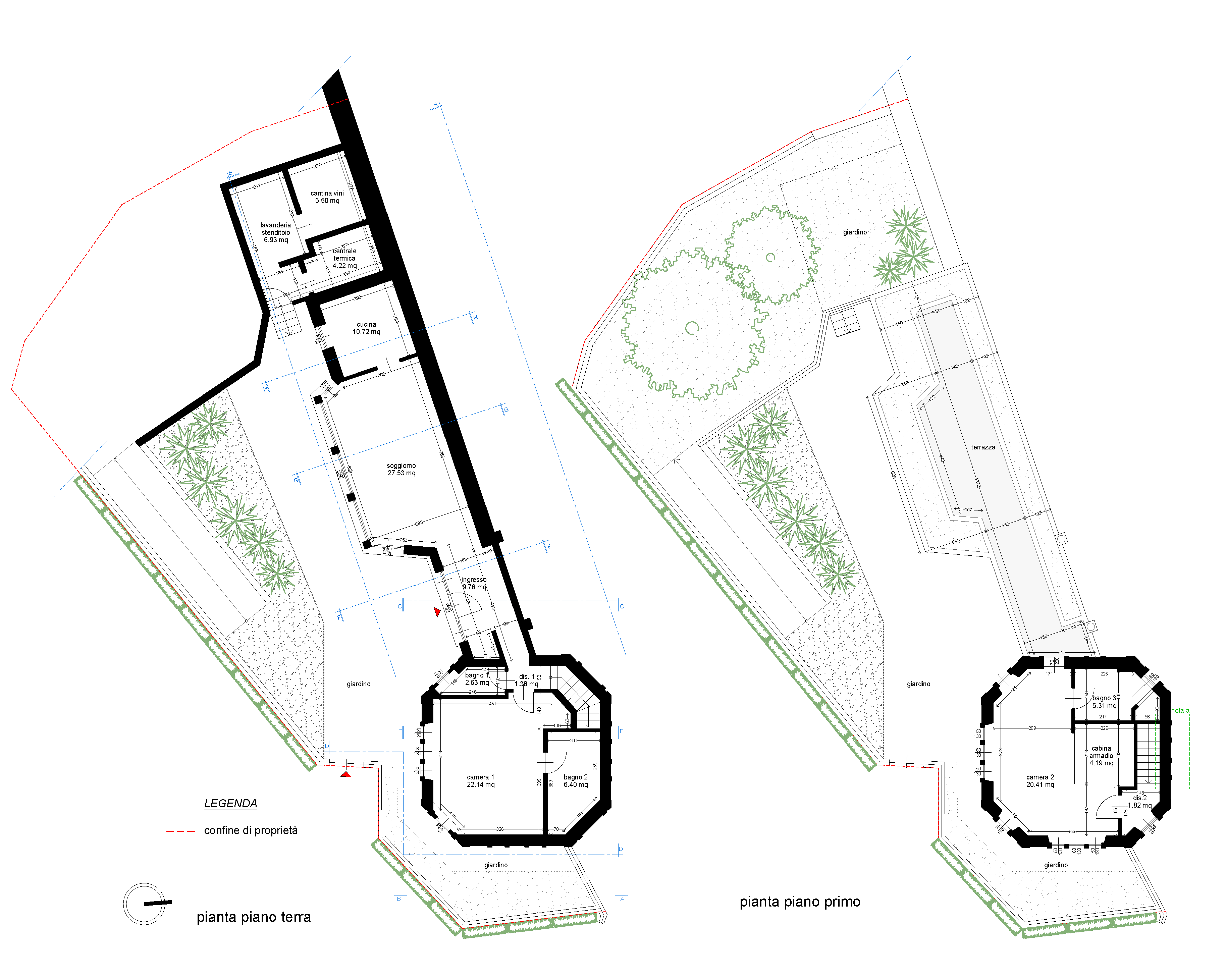 Planimetria quotata Villa Raimondi, ex casa del custode