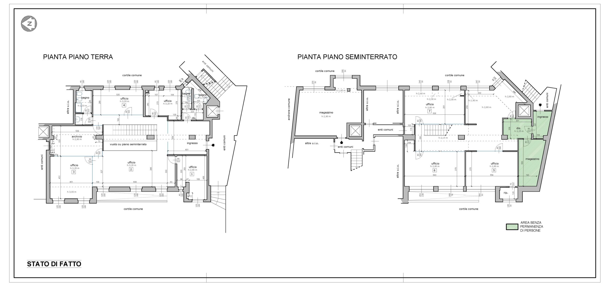 Pianta dello stato di fatto: piano rialzato e piano seminterrato